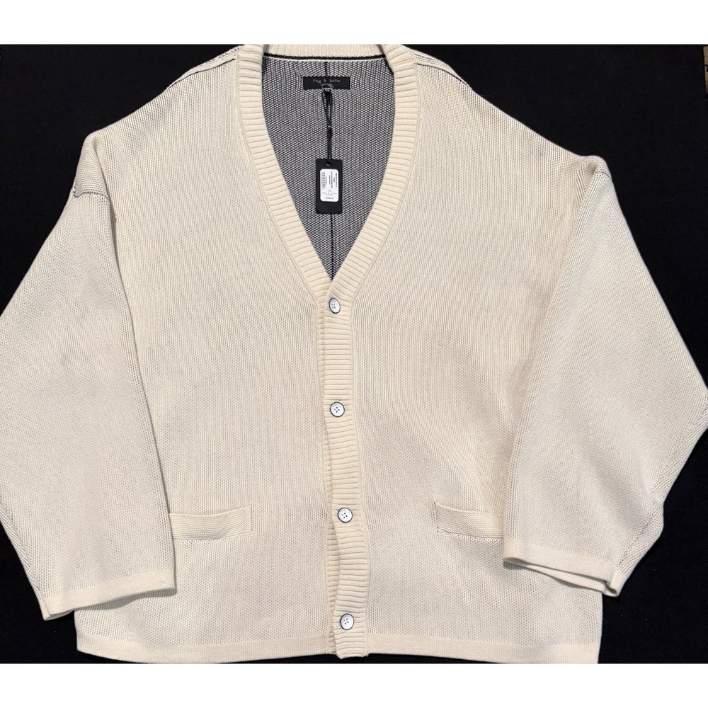 Rag & Bone Men's Ivory Keaton Knit Oversized Cardigan Sweater (L/XL)